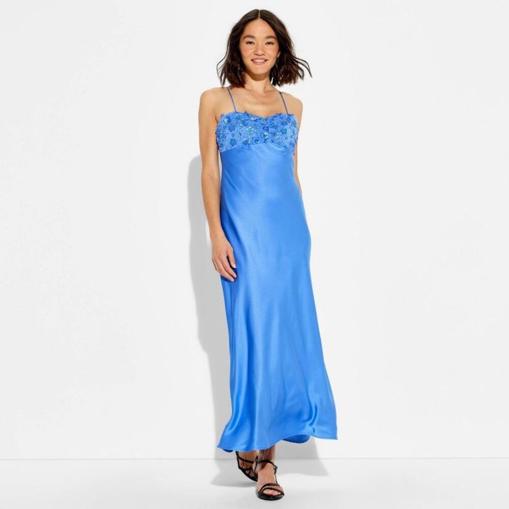 Women's Maxi Sequin Satin Empire Waist Dress - Wild Fable Blue M